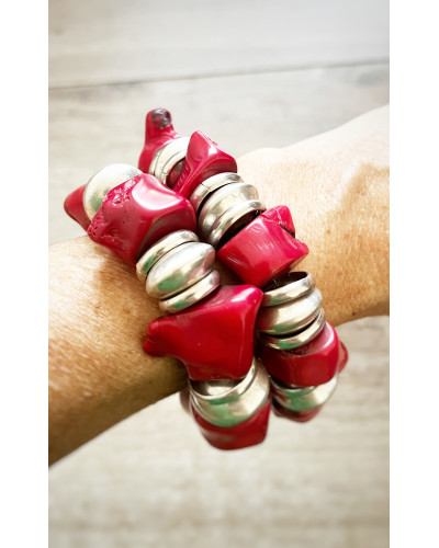 PULSERA CORAL Y PLATA