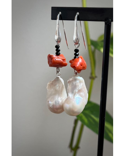 PENDIENTES PERLA Y CORAL