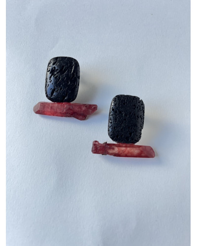 Pendientes lava y cuarzo granate en bruto