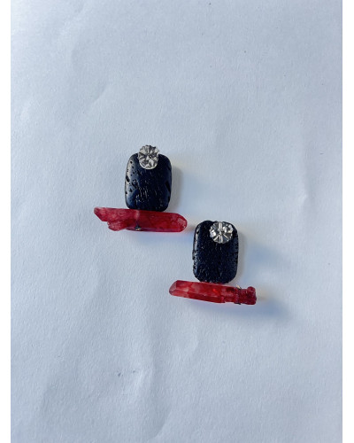 Pendientes lava y cuarzo granate en bruto
