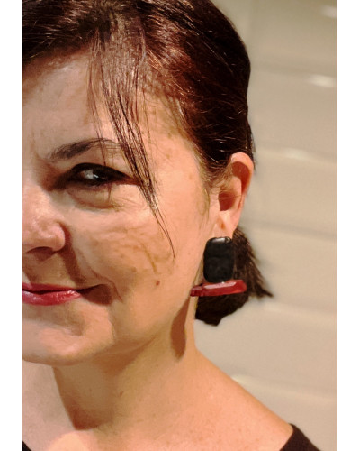 Pendientes lava y cuarzo granate en bruto