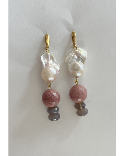 Pendientes Perla y Ágata rosa y gris