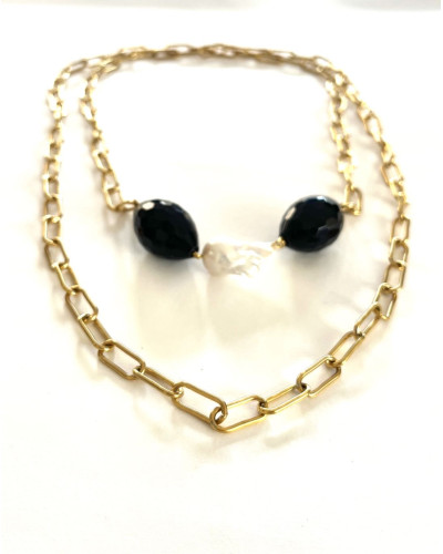 Collar largo negro y blanco