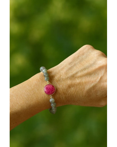 Pulsera Ágatas gris y fucsia