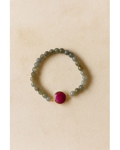 Pulsera Ágatas gris y fucsia