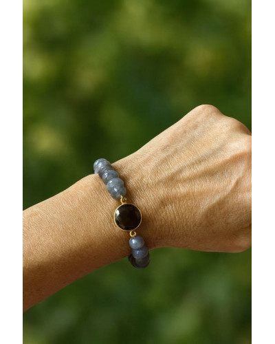 Pulsera ágatas grises y negra