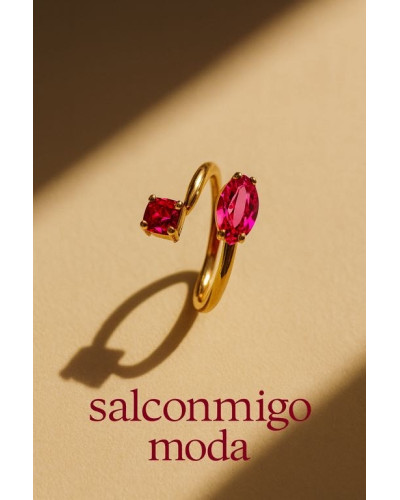 Anillo adaptable circonita fucsia y rosa