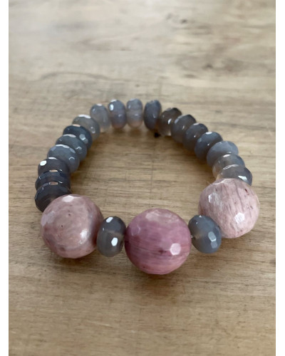 Pulsera Ágatas gris y rosa