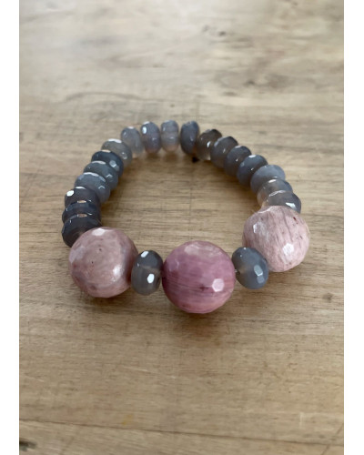 Pulsera Ágatas gris y rosa