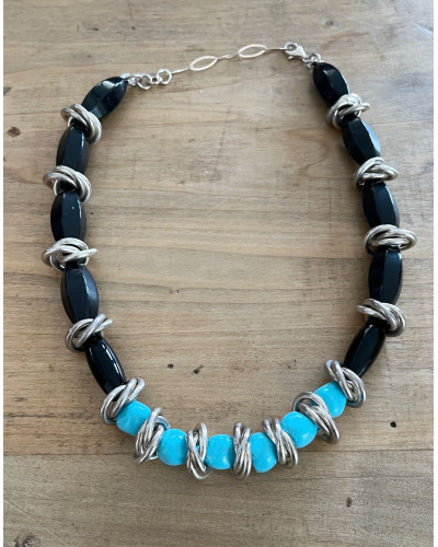 Collar grafito y turquesas